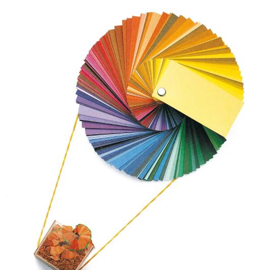 Una mazzetta colori forma il pallone di una mongolfiera e i trucioli di matite colorate ne compongono il cesto (Up4Education)
